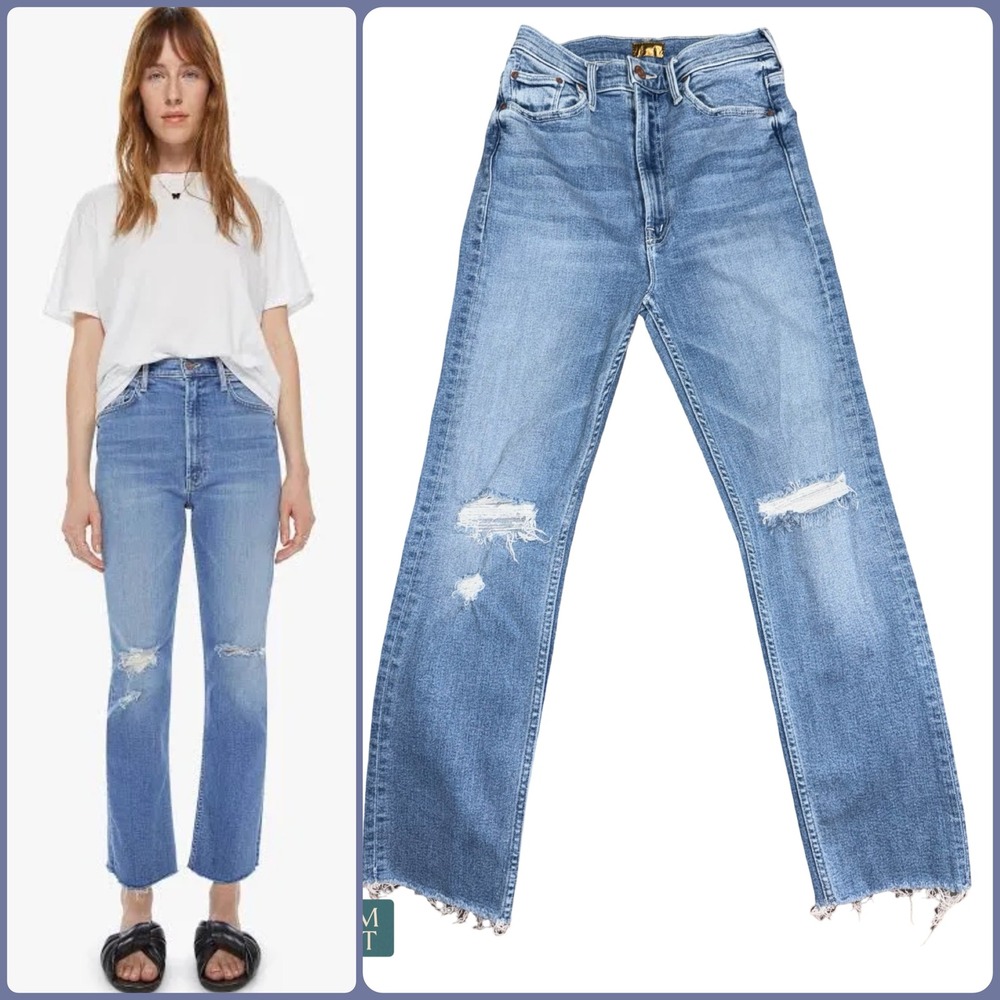 Mother High Waisted Rider Ankle Fray Jeans Party Like A Pirate Distressed 26